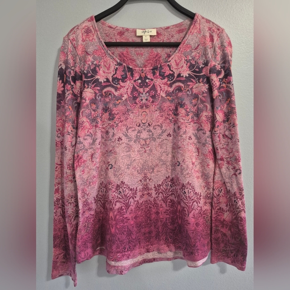 Embellished Graphic Pink and Black Patterned Blouse Small - Picture 1 of 10